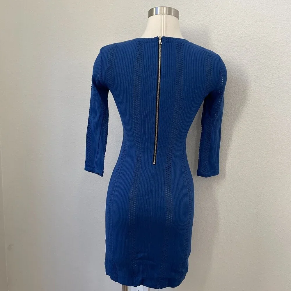 RAG & BONE‎ Womens 0 Elsa Royal Blue Pointelle Knit Dress Bodycon 3/4 Sleeve - Picture 10 of 16